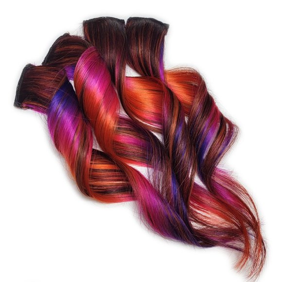Sunset Quartz Custom Colored Human Hair Extensions - Pink Purple Orange Ombre - Picture 2 of 3